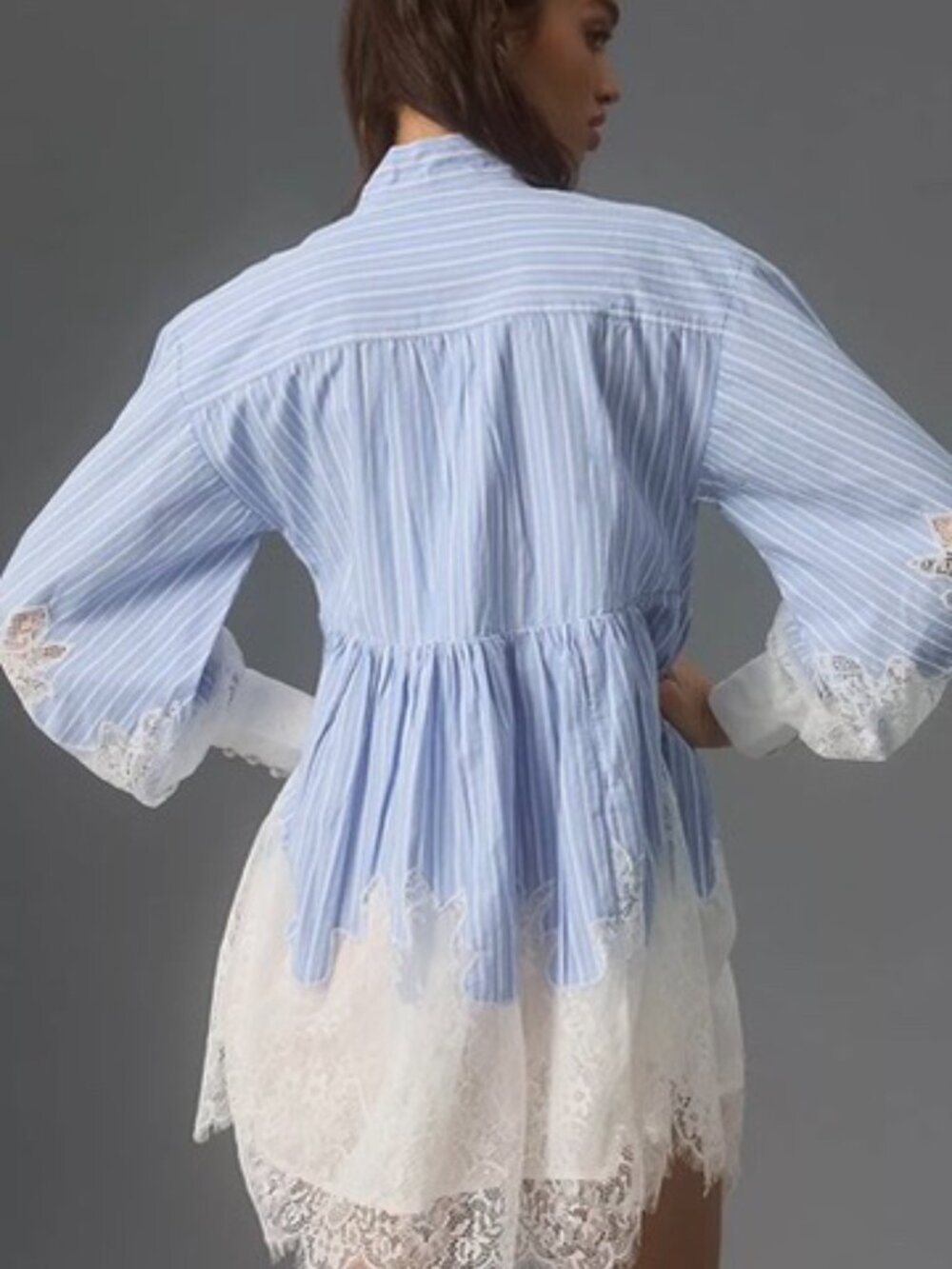 Maeve V-Neck Ombre Lace Mini Shirt Dress size US 4 EUR 36 UK 8 Striped - Picture 4 of 15